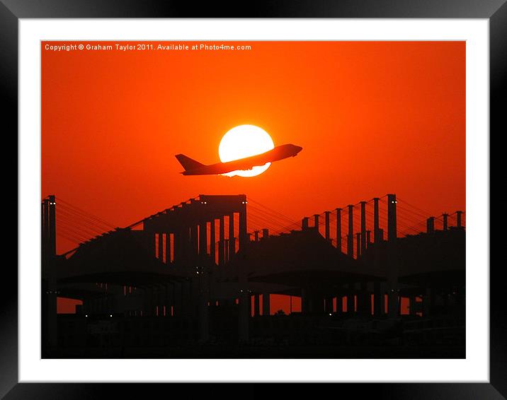 SUNSET TAKE-OFF, B747 Framed Mounted Print by Graham Taylor