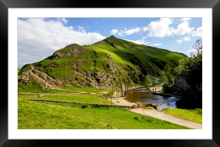 Thorpe Cloud and Dovedale Stepping Stones Framed Mounted Print by Darren Burroughs