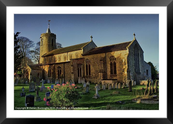 St Mary Long Stratton Late Light Framed Mounted Print by Darren Burroughs