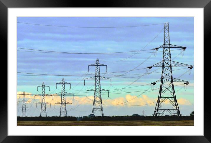 Electricity Pylons across Suffolk Framed Mounted Print by Darren Burroughs