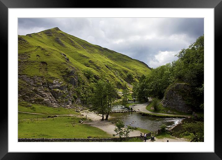 Dovedale Stepping Stones. Framed Mounted Print by Darren Burroughs