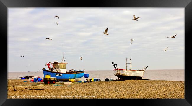 Aldeburgh Gulls and Boats Framed Print by Darren Burroughs
