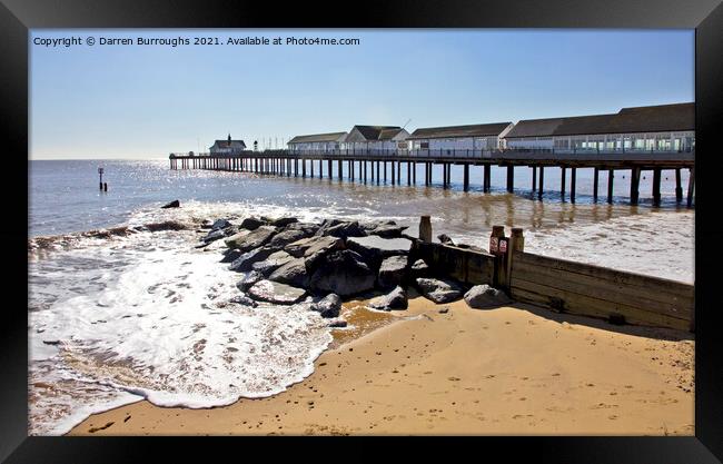 Southwold beach and Pier. Framed Print by Darren Burroughs