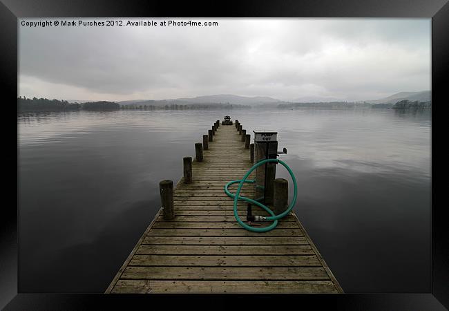 Wooden Jetty on a Grey Lake Windermere Framed Print by Mark Purches