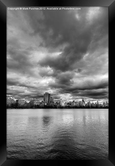 Central Park Lake, New York City Black White  Framed Print by Mark Purches