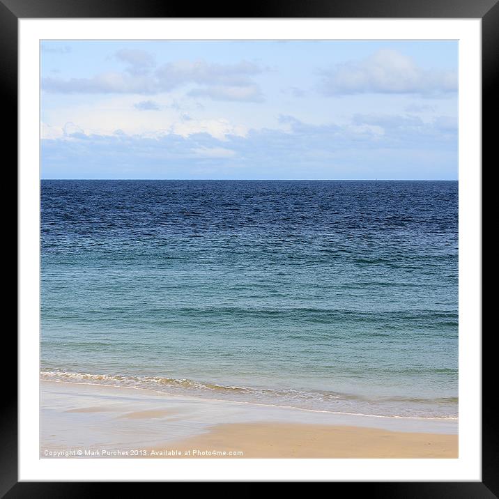 St Ives Cornwall Turquoise Blue Sea and Khaki Sand Framed Mounted Print by Mark Purches