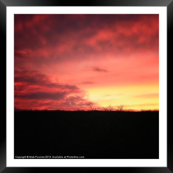 Beautiful Vibrant Red and Pink Rural Sunset Framed Mounted Print by Mark Purches