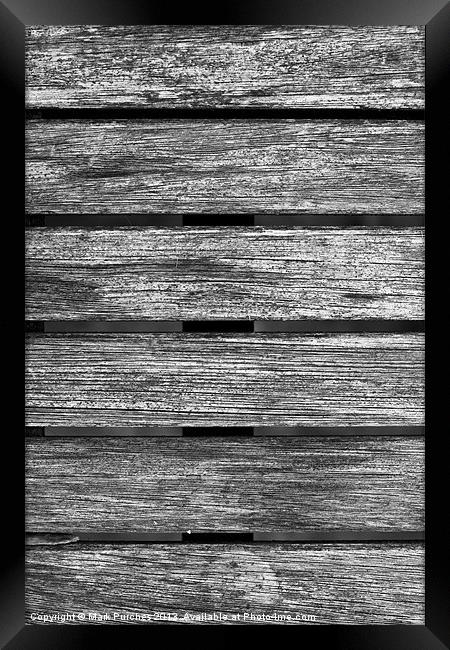 Worn Wooden Table Texture Black White Framed Print by Mark Purches
