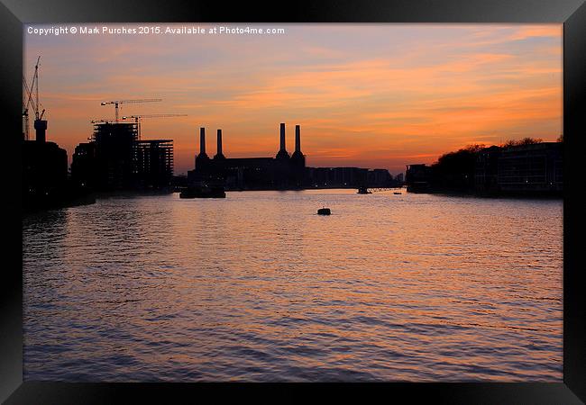 London River Thames Sunset Battersea Power Station Framed Print by Mark Purches