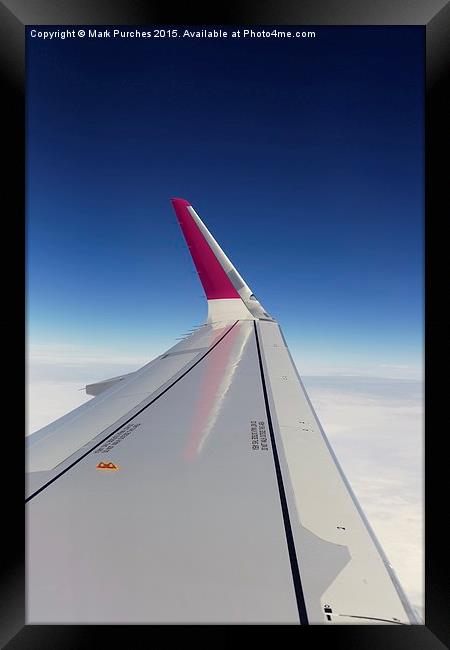 Airplane Window Seat View Over Wing Whilst Flying Framed Print by Mark Purches