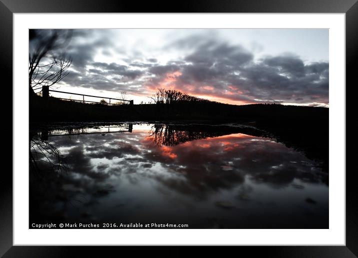Fiery Sunset Reflection & Floods After Storm Imoge Framed Mounted Print by Mark Purches