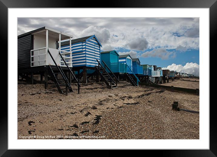 Beach huts at low tide Framed Mounted Print by Doug McRae