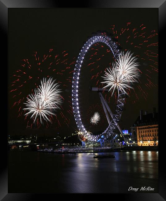 Fire works and the London Eye Framed Print by Doug McRae