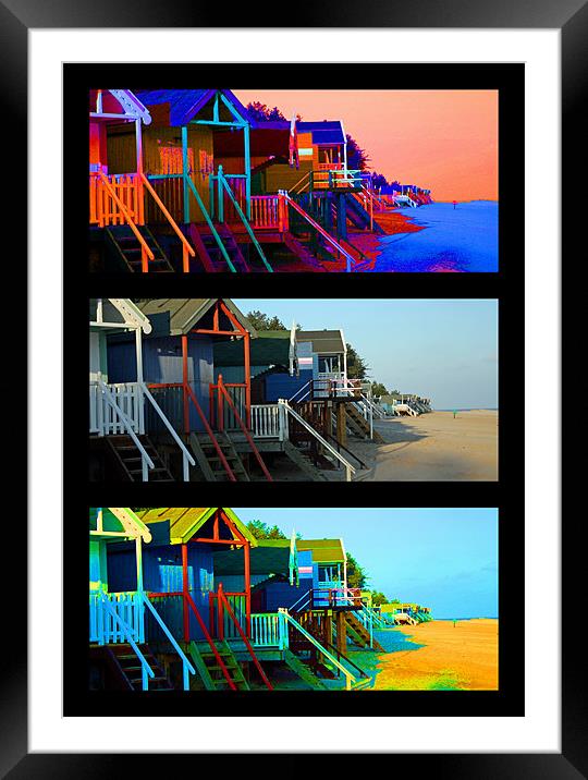 Funky Beach Huts - Black Border Framed Mounted Print by Sandi-Cockayne ADPS