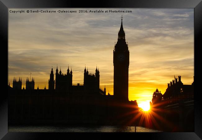 Westminster Silhouette & Sunset Framed Print by Sandi-Cockayne ADPS