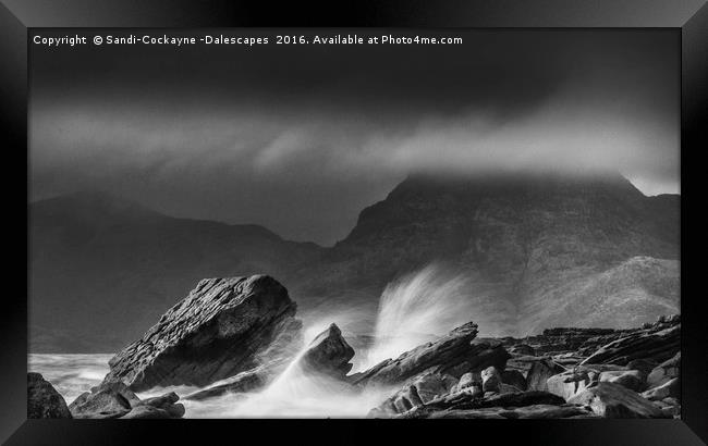 Elgol Sea Spray - Monochrome Framed Print by Sandi-Cockayne ADPS