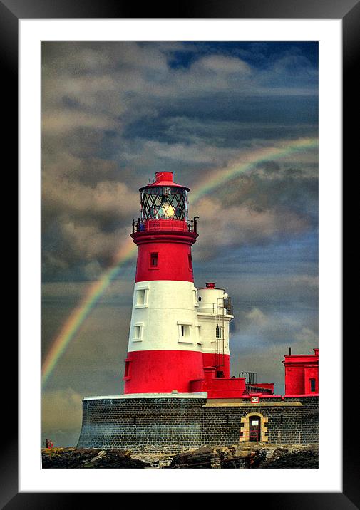 Rainbow Shining Through Lighthouse Framed Mounted Print by Sandi-Cockayne ADPS
