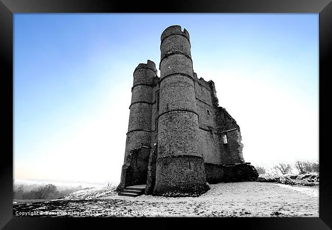 Donnington Castle In The Snow Framed Print by Samantha Higgs