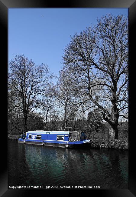 Blue Narrowboat - Kennet and Avon Canal Framed Print by Samantha Higgs