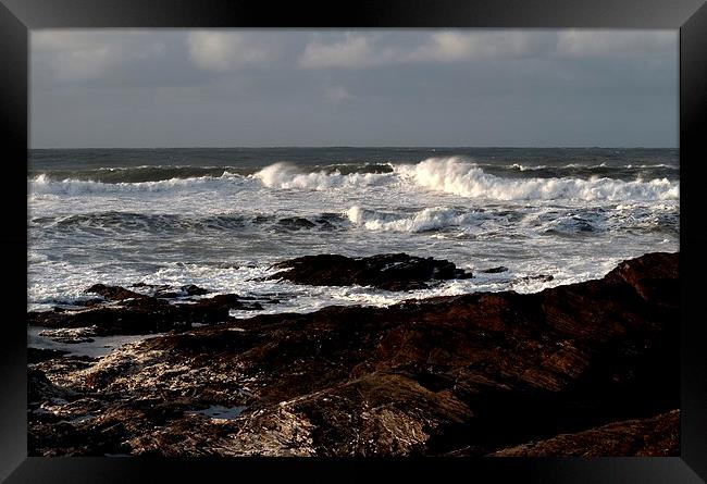 Rocks and Waves, Trevone Bay, Cornwall Framed Print by Samantha Higgs