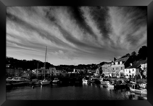 Padstow Skies in Black and White Framed Print by Samantha Higgs