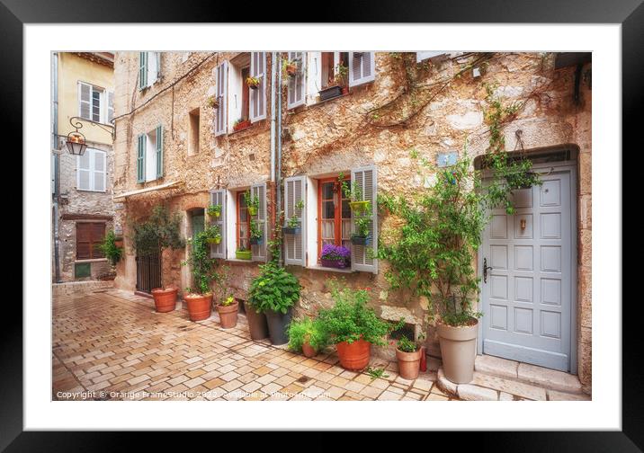 French Village Street Framed Mounted Print by Orange FrameStudio