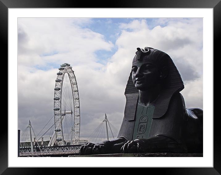 Sphinx guarding the London Eye Framed Mounted Print by Christine Jeffrey