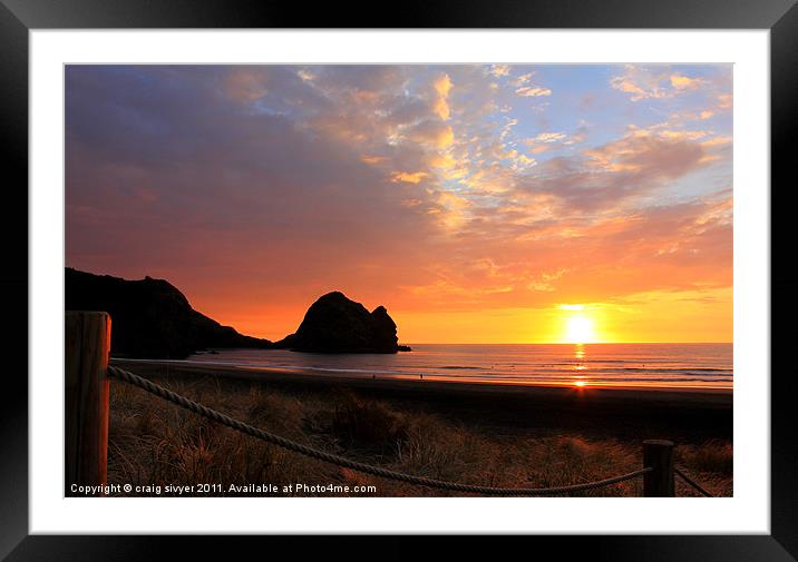 Surfers Sunset at Phia Beach NZ Framed Mounted Print by craig sivyer
