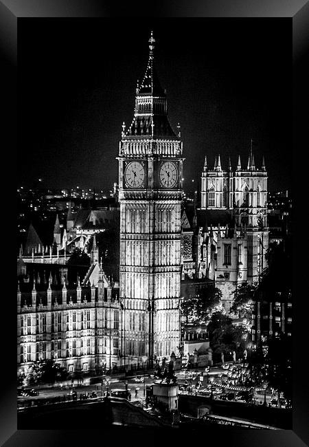 Big Ben night mono Framed Print by Sean Wareing