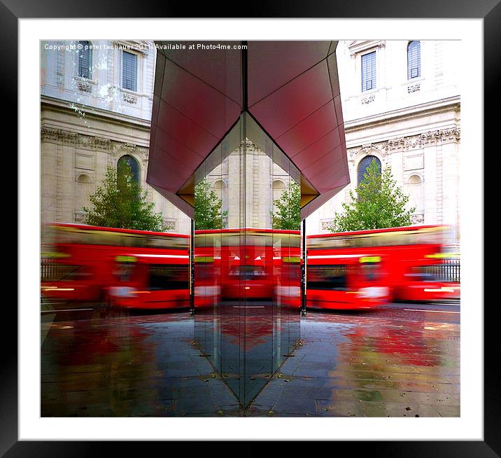 Red London Bus Reflected Framed Mounted Print by peter tachauer