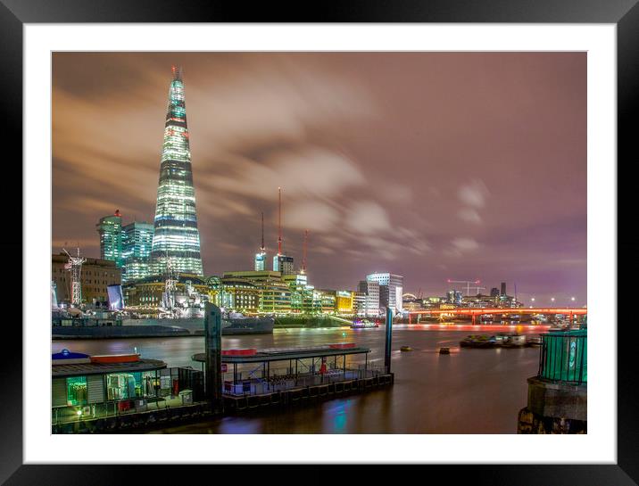 Night on the River Thames Framed Mounted Print by peter tachauer