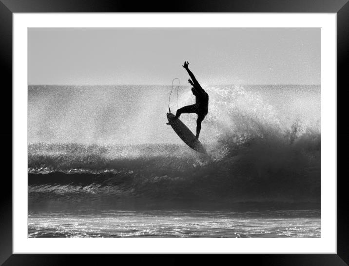 Silhouetted Surfer at Dawn Framed Mounted Print by peter tachauer