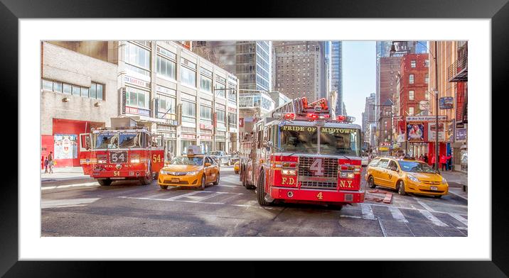 Fire Engines & Yellow Cabs New York Framed Mounted Print by peter tachauer