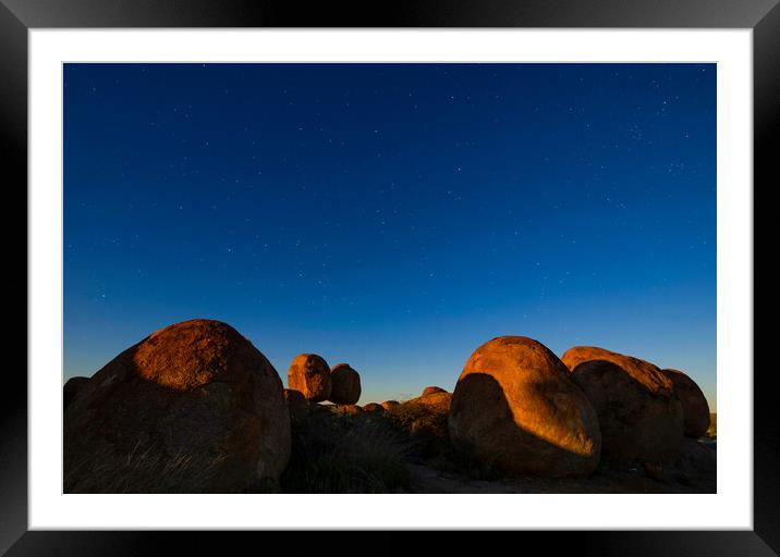 Stars Over The Devils Marbles Framed Mounted Print by peter tachauer