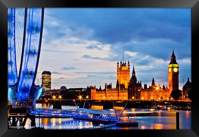 Westminster and London Eye Framed Print by Dawn O'Connor