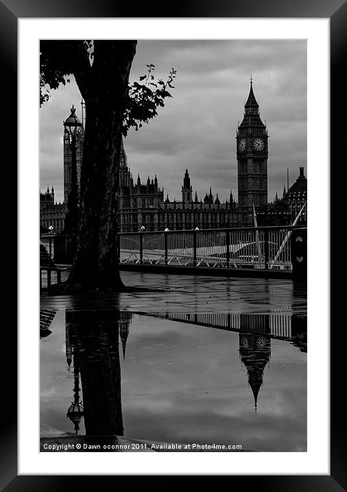 Westminster Puddle, black and white Framed Mounted Print by Dawn O'Connor