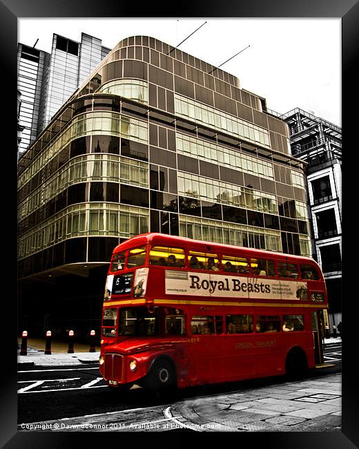 Express Building and London Bus Framed Print by Dawn O'Connor