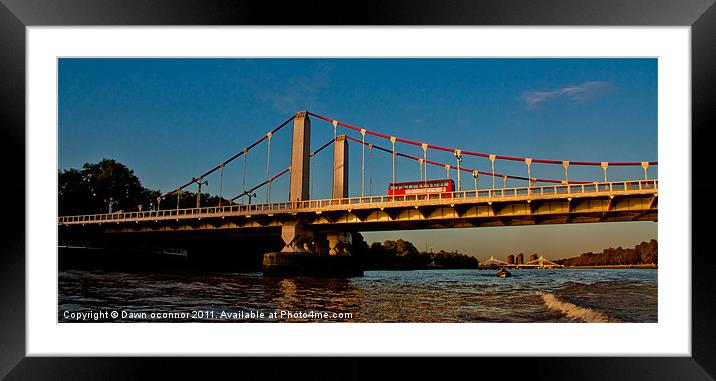 Chelsea Bridge with Red Bus Framed Mounted Print by Dawn O'Connor