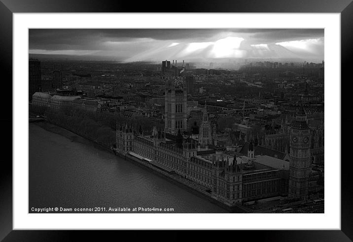 London Skyline, Black and White Framed Mounted Print by Dawn O'Connor
