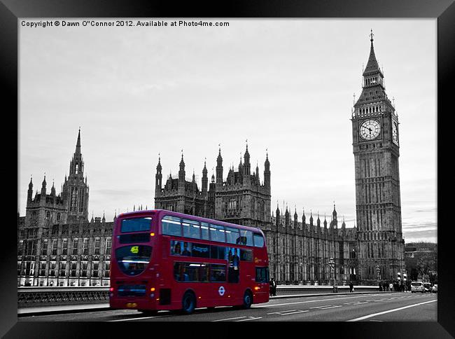 London Bus on  black and white Westminster Framed Print by Dawn O'Connor