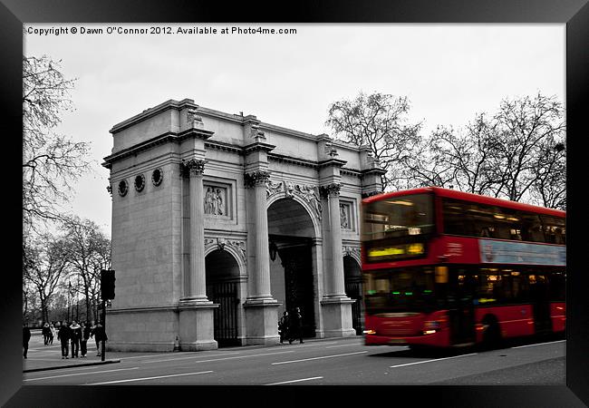 Red London Bus at Marble Arch Framed Print by Dawn O'Connor