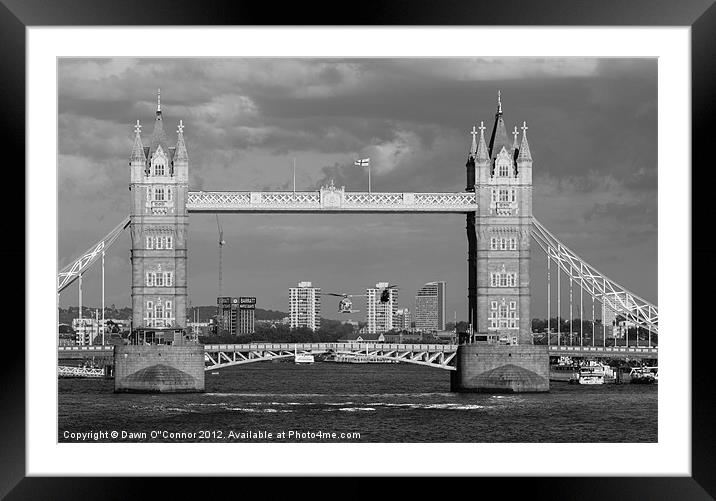 Helicopters at Tower Bridge Framed Mounted Print by Dawn O'Connor