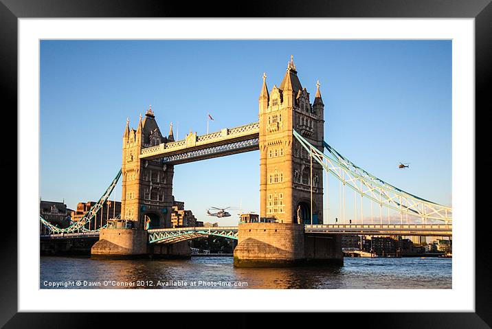 Helicopters at Tower Bridge Framed Mounted Print by Dawn O'Connor