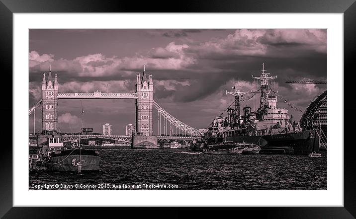 Tower Bridge and HMS Belfast London Framed Mounted Print by Dawn O'Connor