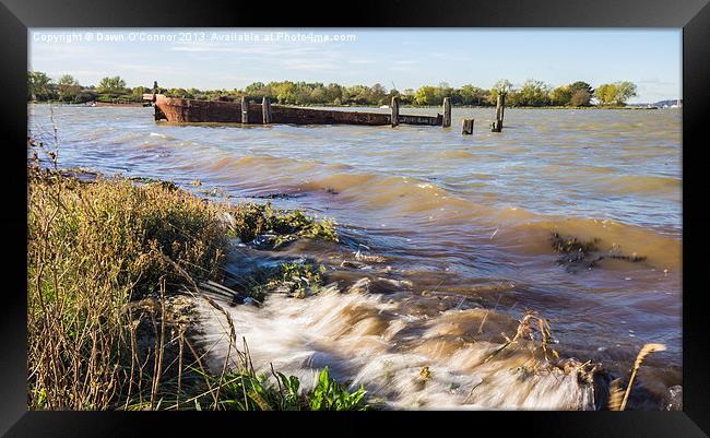 Riverside Wreck at High Tide Framed Print by Dawn O'Connor