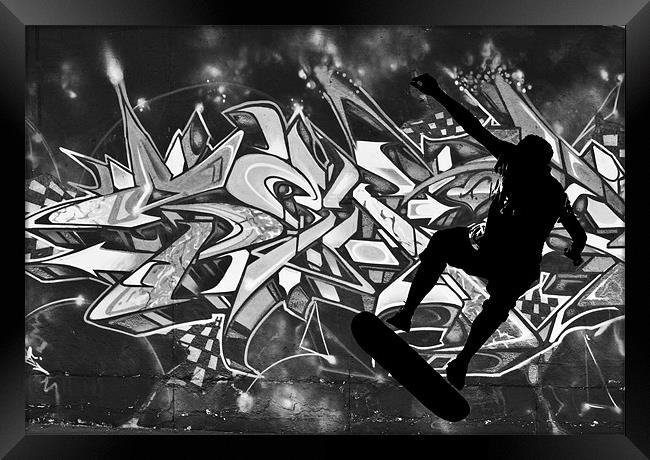 Skateboarder with Graffitti Background Framed Print by Dawn O'Connor