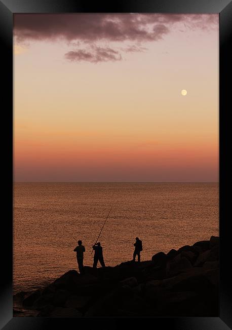 Sunset Sea Fishing Framed Print by Anthony Michael 