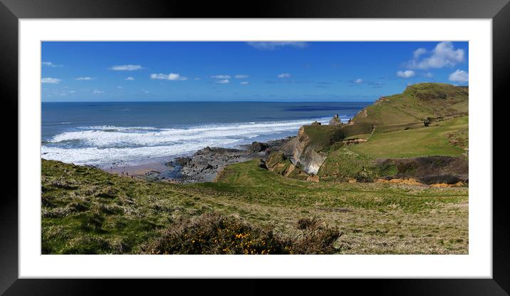 Sandymouth beach panorama Framed Mounted Print by Anthony Michael 