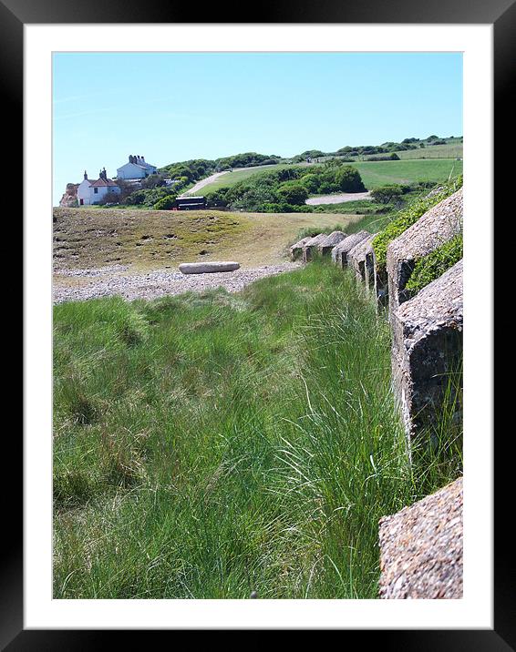 Cuckmere Haven anti-tank obstacles Framed Mounted Print by Sarah Harrington-James