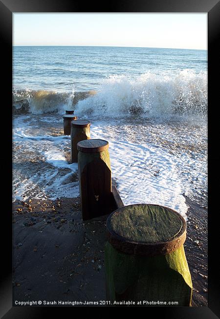 Waves crashing on beach at Winchelsea Framed Print by Sarah Harrington-James